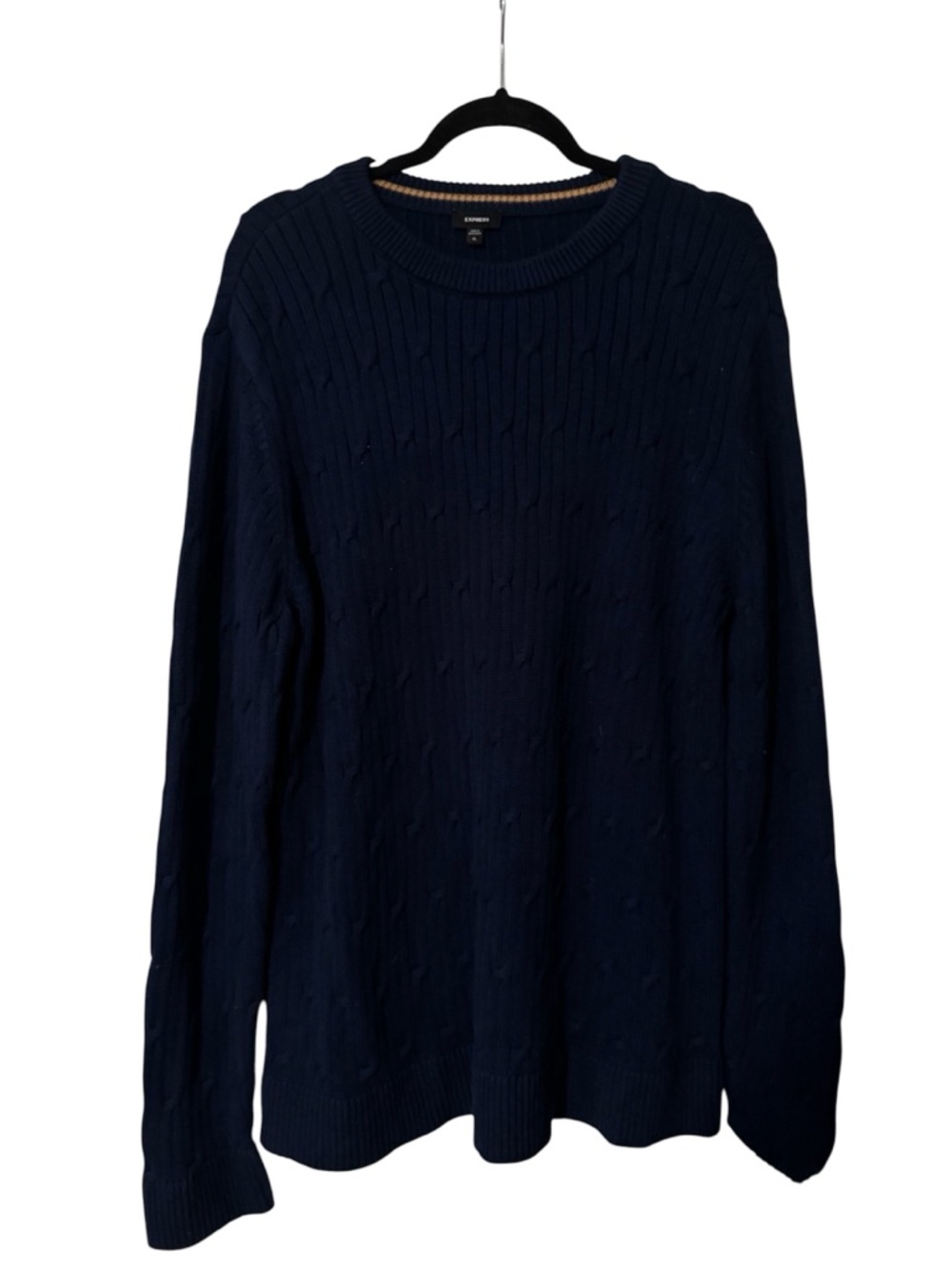 Express Men's Crewneck Cable Knit Sweater - Navy
